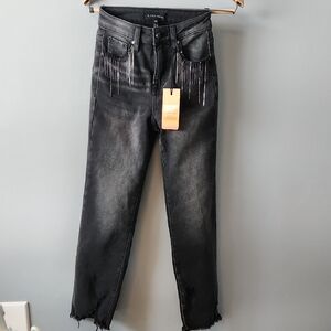 Risen Jeans brand New With Tags Dark Grey With Rhindstones 0/24 Sooo Cute 😍